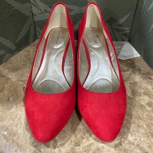 EUC Bandolino Red Suede w cork wedges~8M